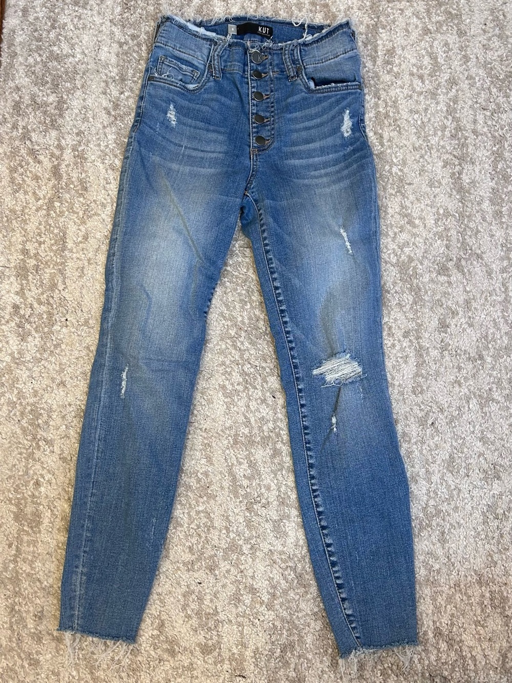 Kut from the Kloth Blue High-Rise Distressed Ankle Jeans
